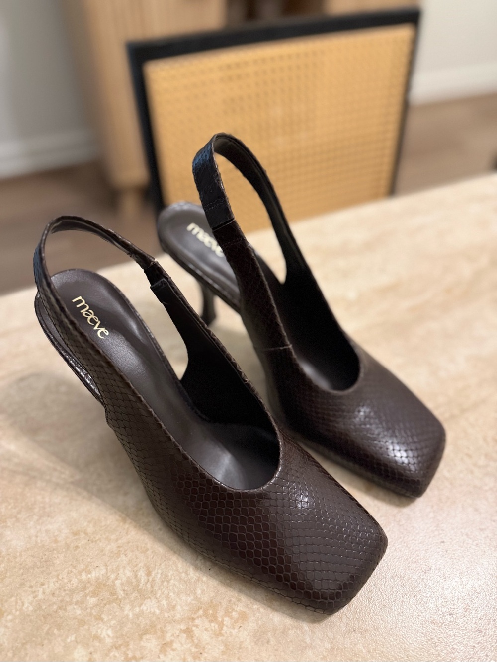 Anthropologie Brown Textured Slingback Heels